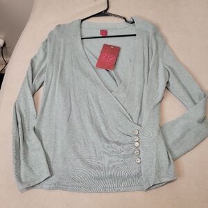 212 Collection Green Long Sleeves Wrap Top Size Large